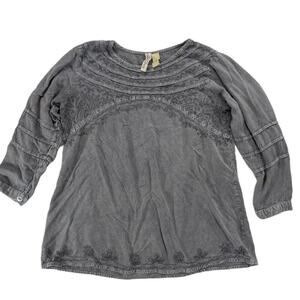Studio West Apparel Grey Embroidered Boho Rayon Blouse Top Medium M Womens